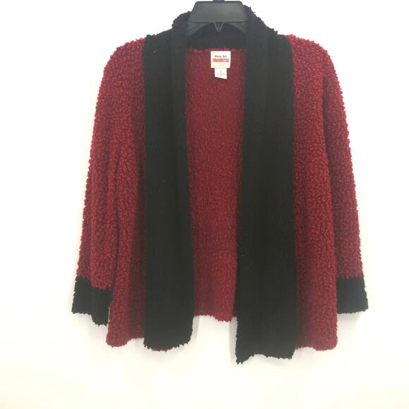 Ruby Rd. Favorites Open Front Long Sleeve Fuzzy Cardigan Sweater Red/black Small - Picture 1 of 5